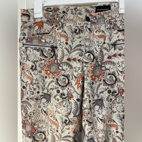 Club Monaco Tan Paisley Floral Hippie Retro Bohemian Rare Straight Jeans Size 8 - Picture 4 of 6